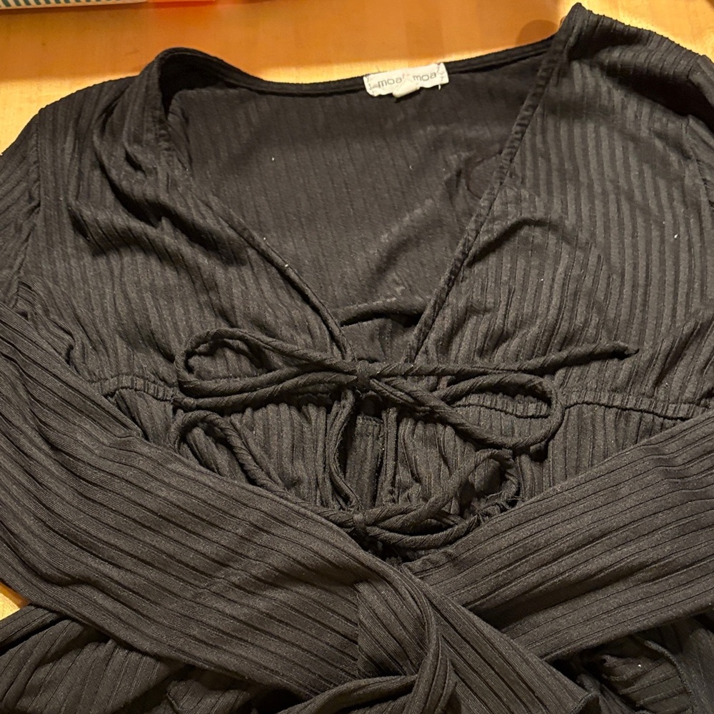 Moa Moa Black Ribbed Knit Top